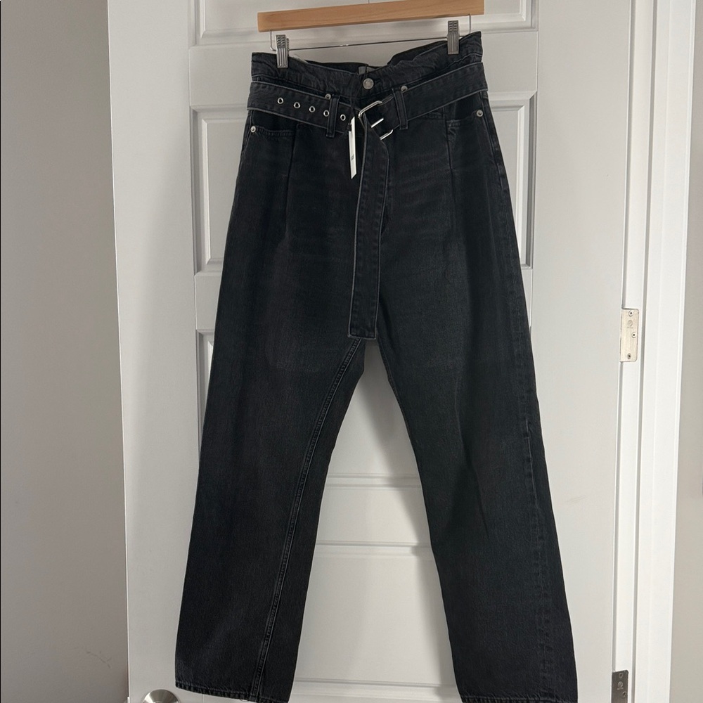 Agolde Reworked 90’s Belted Paperbag High Waisted Straight Leg Jeans Black Sz 27 - Picture 4 of 13